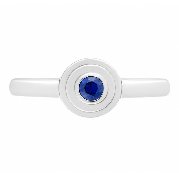 Empire Art Deco Style Round blue sapphire Solitaire engagement Ring step Halo surround design modernist modern platinum gold