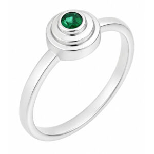 Empire Art Deco Style Round green emerald Solitaire engagement Ring step Stepped Halo design modernist modern platinum gold