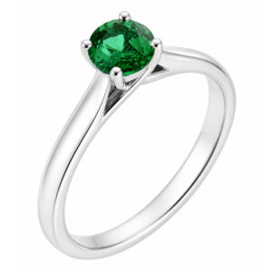 round green emerald classic solitaire engagement ring kiss style crossover setting modern contemporary platinum gold 4 claw