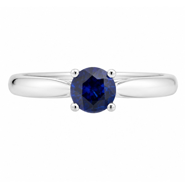round blue sapphire classic solitaire engagement ring kiss style crossover setting modern contemporary platinum gold 4 claw