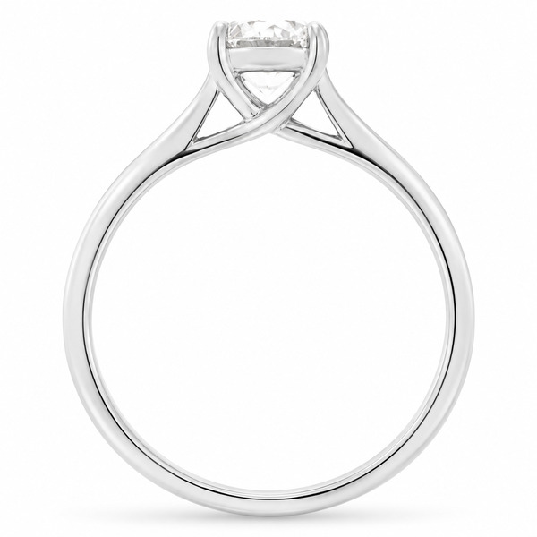round brilliant cut diamond classic solitaire engagement ring kiss style crossover modern contemporary platinum gold 4 claw