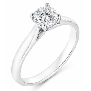 round brilliant cut diamond classic solitaire engagement ring kiss style crossover modern contemporary platinum gold 4 claw