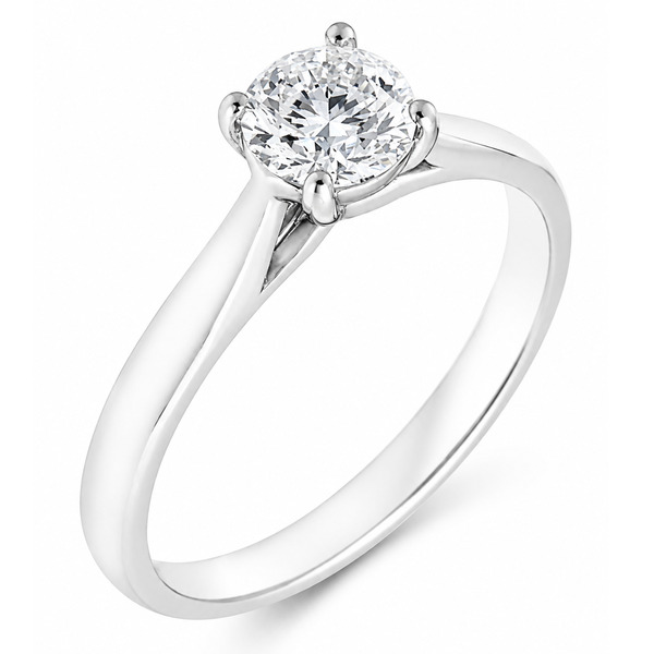 round brilliant cut diamond classic solitaire engagement ring kiss style crossover modern contemporary platinum gold 4 claw