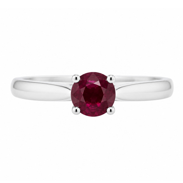 round ruby classic solitaire engagement ring kiss style crossover setting modern contemporary platinum gold 4 claw