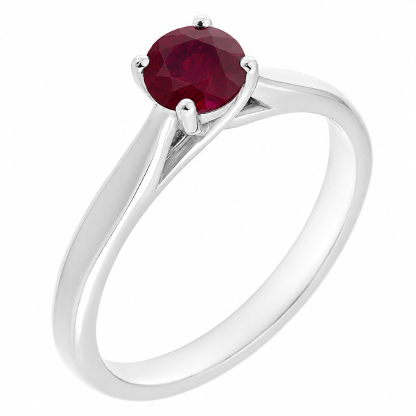 round ruby classic solitaire engagement ring kiss style crossover setting modern contemporary platinum gold 4 claw