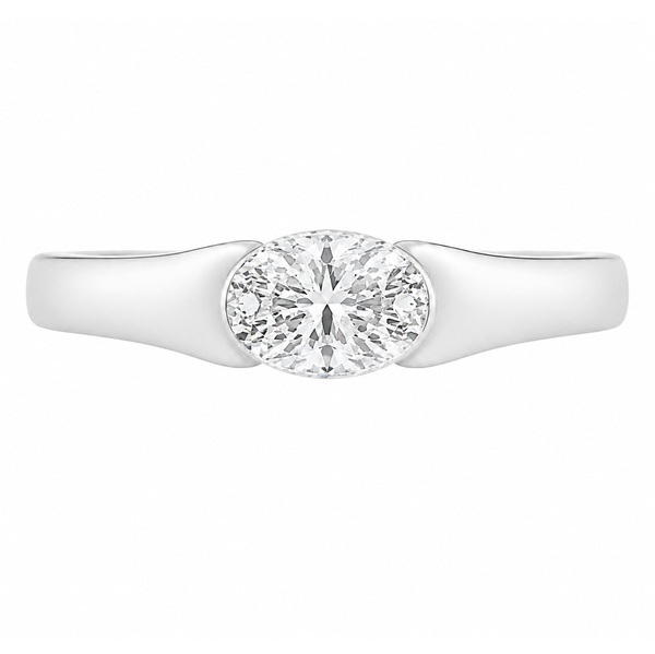 modernist design modern ring semi-rubover set oval cut solitaire diamond engagement dress ring court shape shoulders contemporary platinum gold