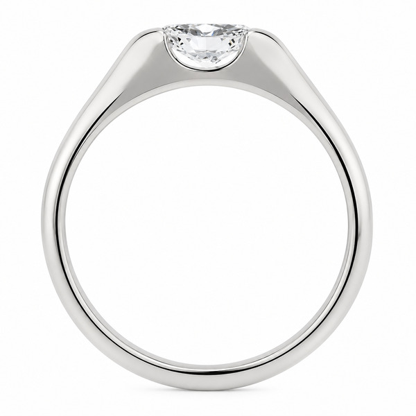modernist design modern ring semi-rubover set oval cut solitaire diamond engagement dress ring court shape shoulders contemporary platinum gold