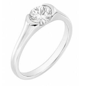 modernist design modern ring semi-rubover set oval cut solitaire diamond engagement dress ring court shape shoulders contemporary platinum gold