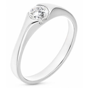 modernist design modern ring semi-rubover set round brilliant cut solitaire diamond engagement contemporary platinum gold