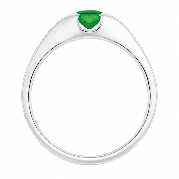 modernist design modern ring semi-rubover set round emerald solitaire engagement ring court shape shoulders contemporary platinum gold