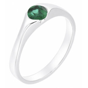 modernist design modern ring semi-rubover set round emerald solitaire engagement ring court shape shoulders contemporary platinum gold