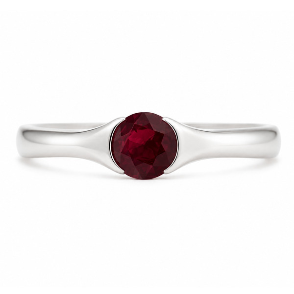 modernist design modern ring semi-rubover set round ruby solitaire engagement ring court shape shoulders contemporary platinum gold