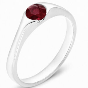 modernist design modern ring semi-rubover set round ruby solitaire engagement ring court shape shoulders contemporary platinum gold