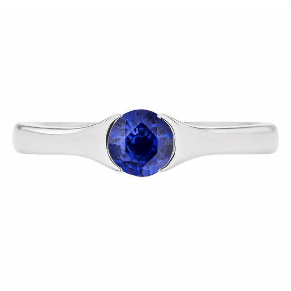 modernist design modern ring semi-rubover set round blue sapphire solitaire engagement ring court contemporary platinum gold