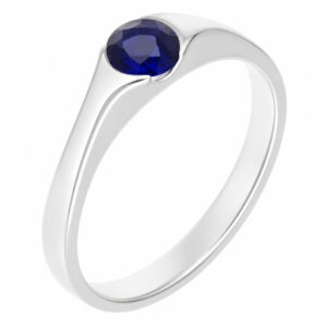 modernist design modern ring semi-rubover set round blue sapphire solitaire engagement ring court contemporary platinum gold