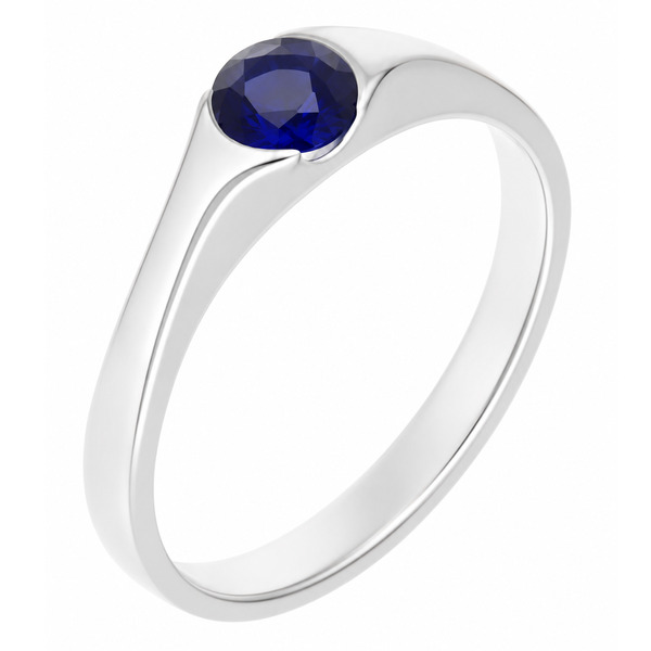 modernist design modern ring semi-rubover set round blue sapphire solitaire engagement ring court contemporary platinum gold