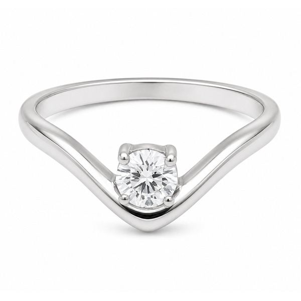 Modernist wishbone style modern curved ring round brilliant cut solitaire diamond engagement design platinum gold