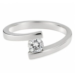 modern crossover style solitaire round brilliant cut diamond engagement dress ring modernist contemporary platinum gold