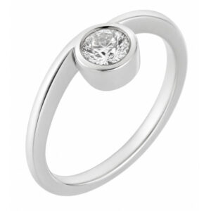 contemporary ribbon style crossover engagement ring round brilliant cut solitaire diamond modern modernist platinum gold