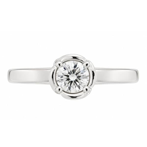 Round brilliant cut diamond solitaire engagement ring halo rose petal organic design floral style platinum gold yellow white
