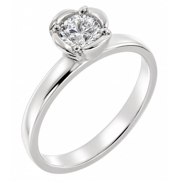 Round brilliant cut diamond solitaire engagement ring halo rose petal organic design floral style platinum gold yellow white