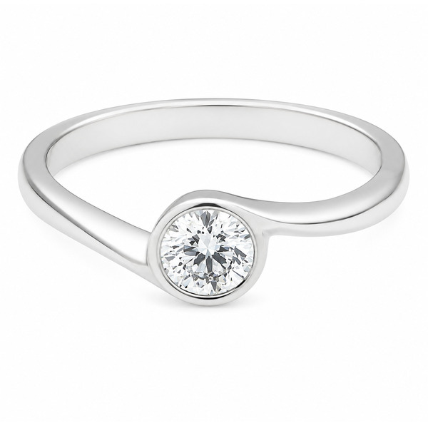 modern classic crossover style engagement dress ring solitaire round brilliant cut diamond rubover setting platinum gold