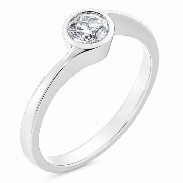 modern classic crossover style engagement dress ring solitaire round brilliant cut diamond rubover setting platinum gold