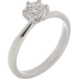 elegant six claw set round brilliant cut diamond solitaire engagement ring with twist style setting gold platinum