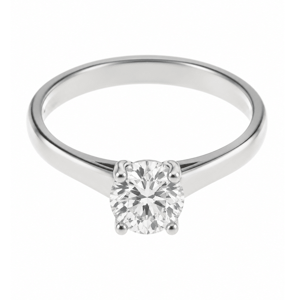 classic engagement ring round brilliant cut diamond U shape four claw setting flat shoulder 18ct gold yellow white red platinum