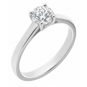 classic engagement ring round brilliant cut diamond U shape four claw setting flat shoulder 18ct gold yellow white red platinum