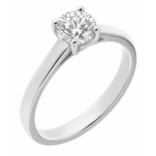 classic engagement ring round brilliant cut diamond U shape four claw setting flat shoulder 18ct gold yellow white red platinum