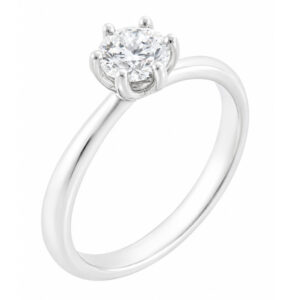 6 six claw set round brilliant cut diamond solitaire engagement ring twist style modern classic Platinum gold