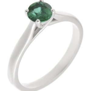 round green emerald classic solitaire engagement ring kiss style crossover setting modern contemporary platinum gold 4 claw