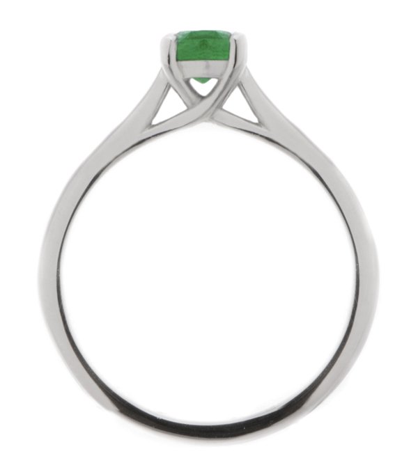 round green emerald classic solitaire engagement ring kiss style crossover setting modern contemporary platinum gold 4 claw