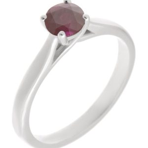 round ruby classic solitaire engagement ring kiss style crossover setting modern contemporary platinum gold 4 claw