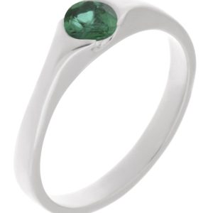 modernist design modern ring semi-rubover set round emerald solitaire engagement ring court shape shoulders contemporary platinum gold