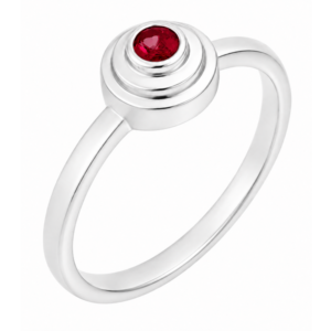 Empire Art Deco Style Round ruby Solitaire engagement Ring step Halo design modernist modern platinum gold