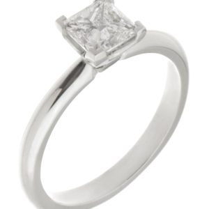 solitaire princess diamond engagement dress ring L claws U undersetting tapered shoulders platinum gold