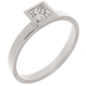 modern rubover set princess cut diamond solitaire engagement dress ring flat shoulders platinum gold