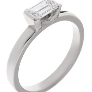 emerald step cut diamond solitaire engagement dress ring modern contemporary semi rubover claw setting platinum gold