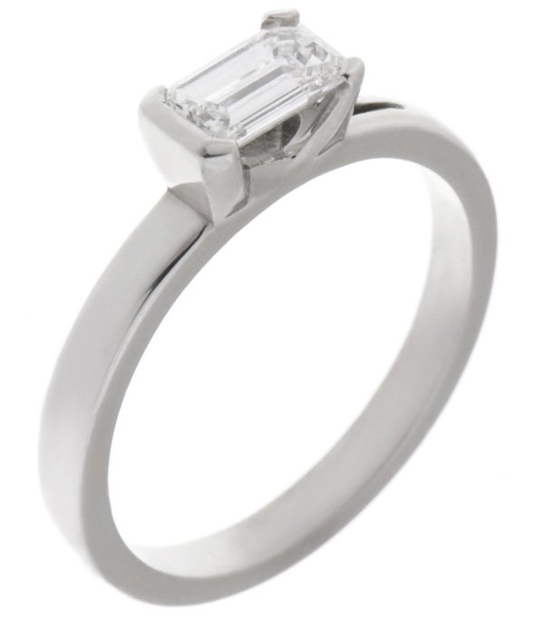 emerald step cut diamond solitaire engagement dress ring modern contemporary semi rubover claw setting platinum gold