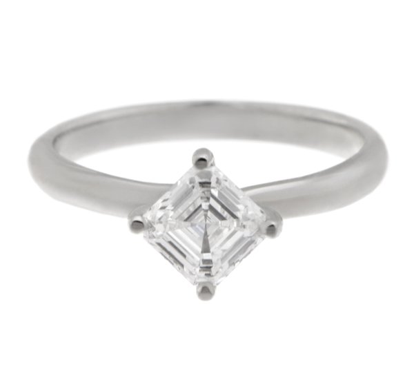 four claw twist style compass solitaire asscher cut square modified emerald diamond engagement dress ring platinum gold