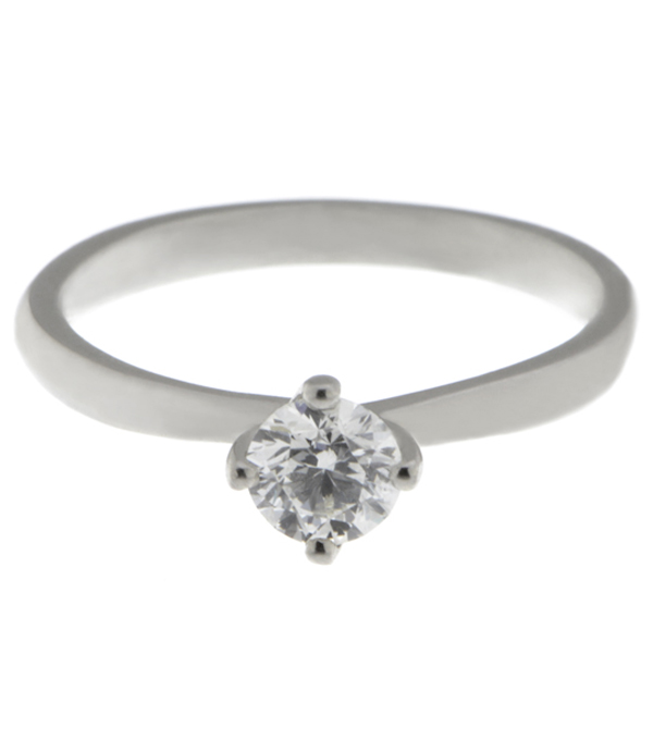 4 four claw compass twist style solitaire round brilliant cut lab grown Diamond engagement ring modern classic setting Platinum yellow gold
