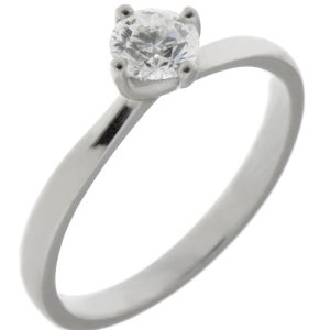 4 four claw compass twist style solitaire round brilliant cut lab grown Diamond engagement ring modern classic setting Platinum yellow gold
