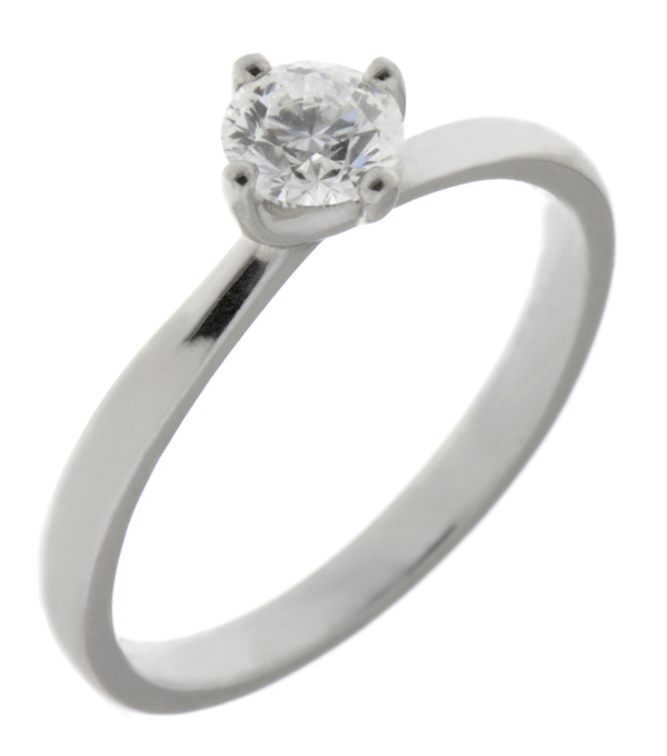 4 four claw compass twist style solitaire round brilliant cut lab grown Diamond engagement ring modern classic setting Platinum yellow gold