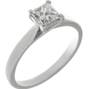 A modern 4 four claw classic solitaire kiss style princess cut square diamond engagement ring lab grown platinum gold