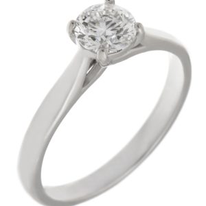 A modern 4 four claw classic solitaire kiss style round brilliant cut diamond engagement ring lab grown platinum gold