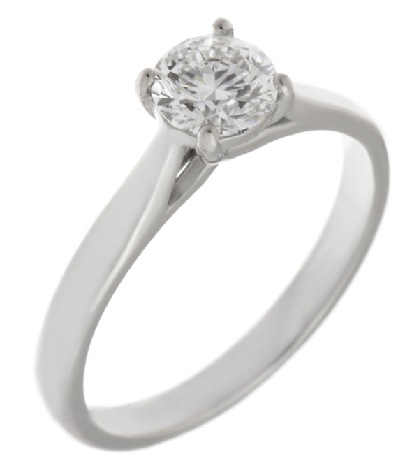 A modern 4 four claw classic solitaire kiss style round brilliant cut diamond engagement ring lab grown platinum gold
