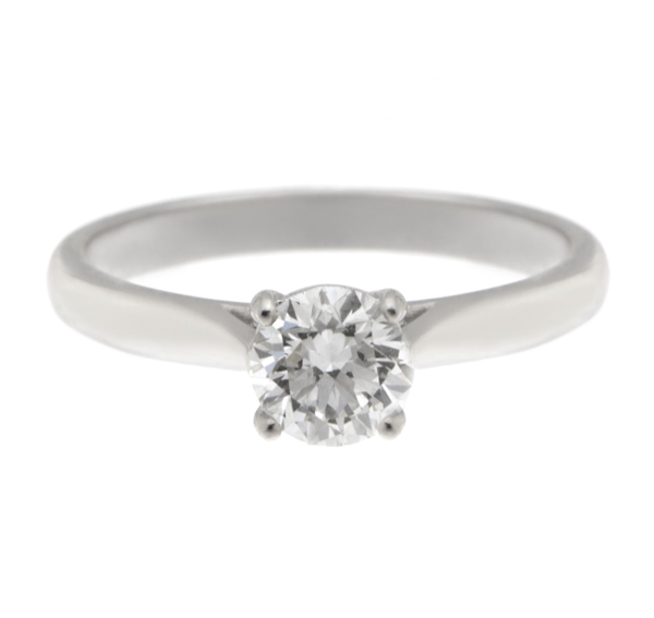 A modern 4 four claw classic solitaire kiss style round brilliant cut diamond engagement ring lab grown platinum gold