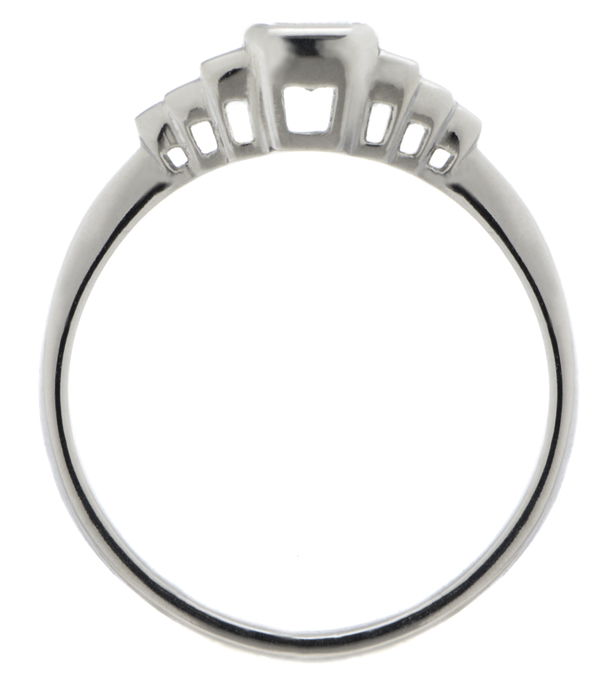 Art deco style rubover set radiant step cut baguette diamond designer engagement cluster ring platinum gold